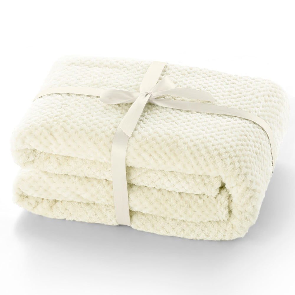 Patura in stil modern cu model jacquard in relief, Henry, 240 g/m2, crem