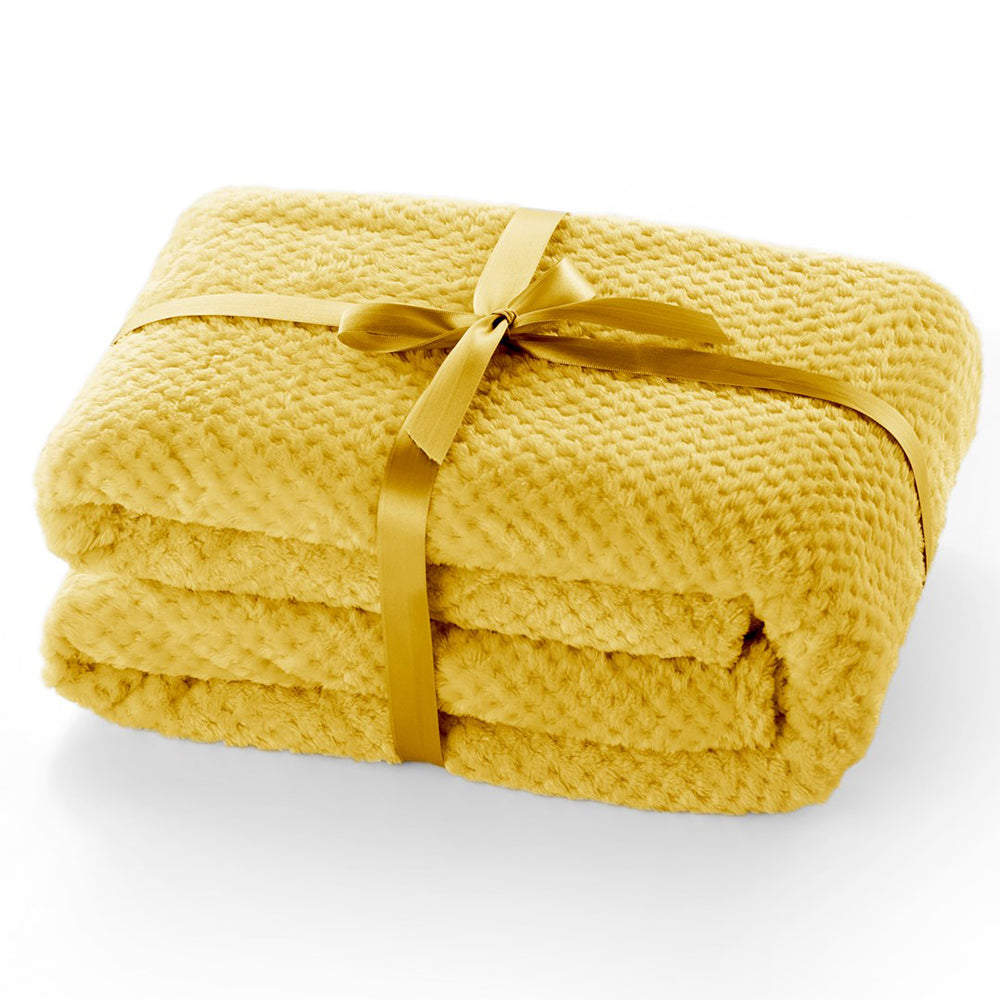 Patura in stil modern cu model jacquard in relief, Henry, 240 g/m2, galben