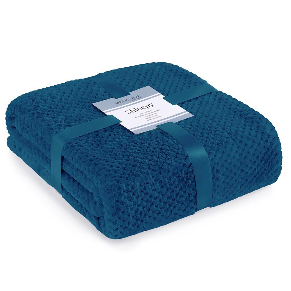 Patura in relief jacquard cu motiv modern, Shleepy, 400 g/m2, albastru