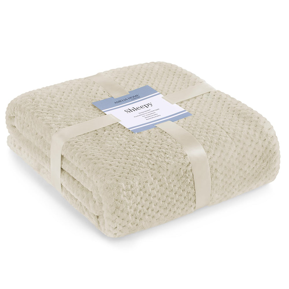 Patura in relief jacquard cu motiv modern, Shleepy, 400 g/m2, bej