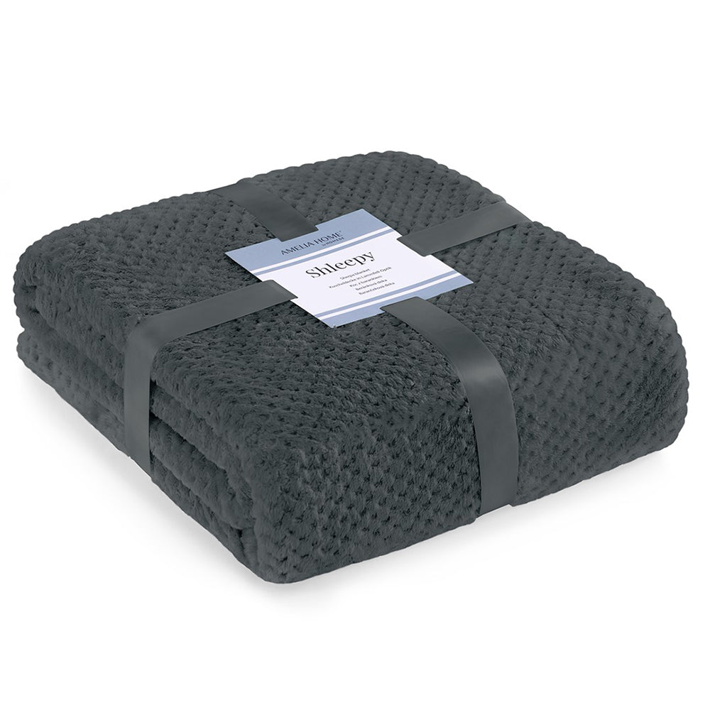 Patura in relief jacquard cu motiv modern, Shleepy, 400 g/m2, gri inchis