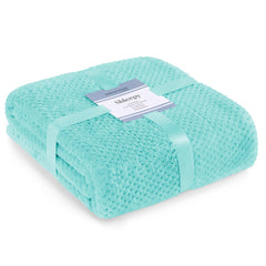 Patura in relief jacquard cu motiv modern, Shleepy, 400 g/m2, turcoaz