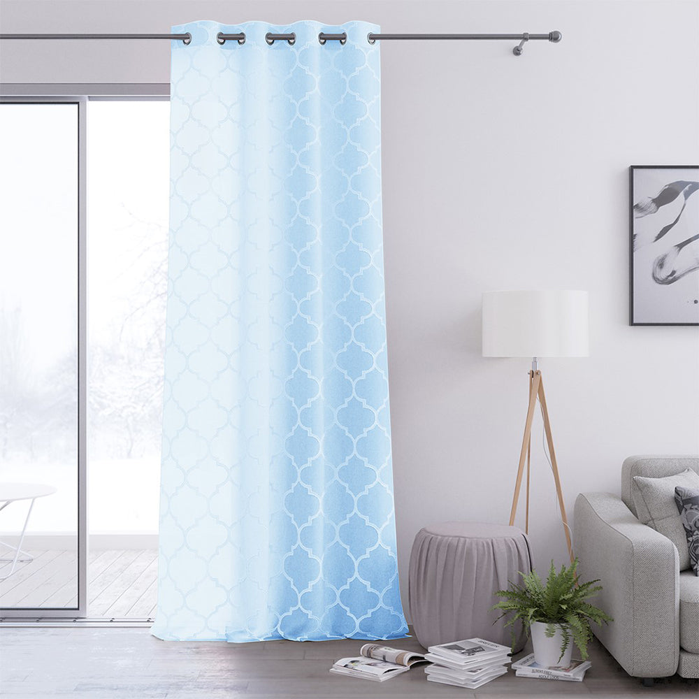 Perdea voal stil clasic brodat cu inele, Delva, blue pastel
