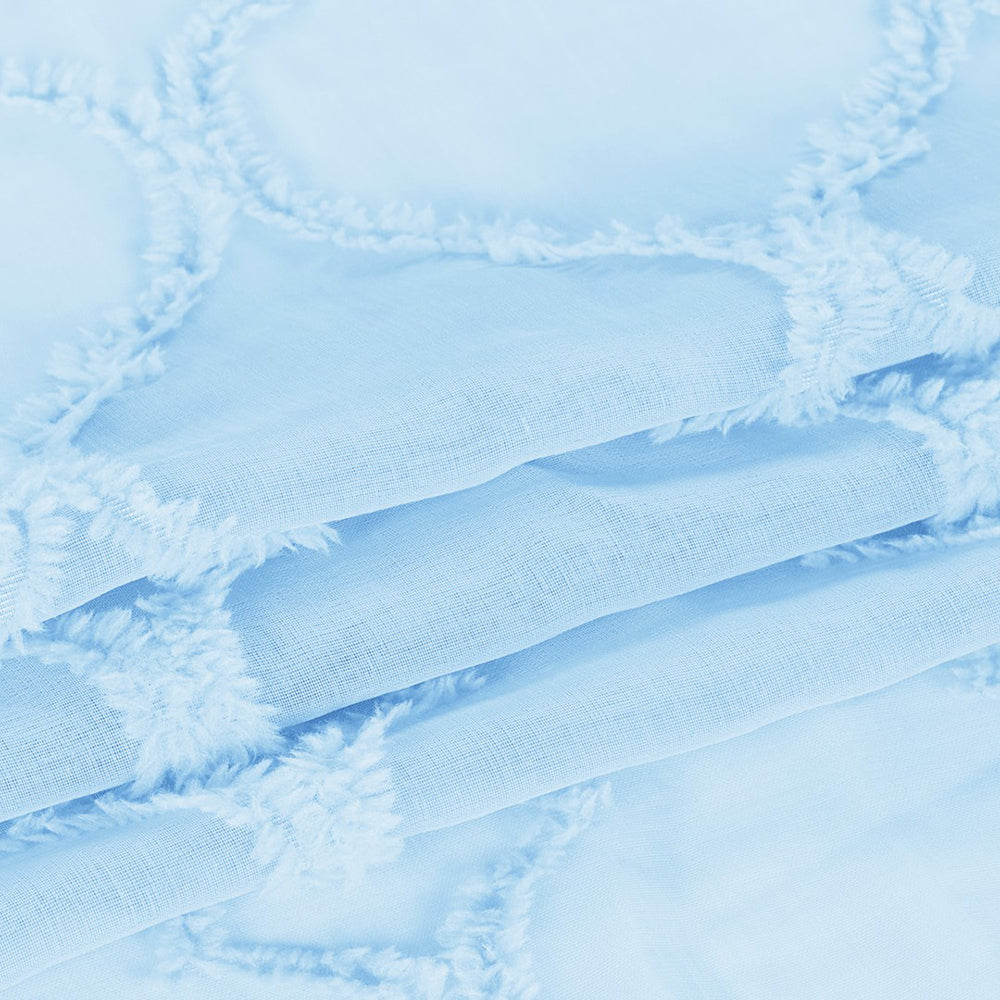 Perdea voal stil clasic brodat cu inele, Delva, blue pastel