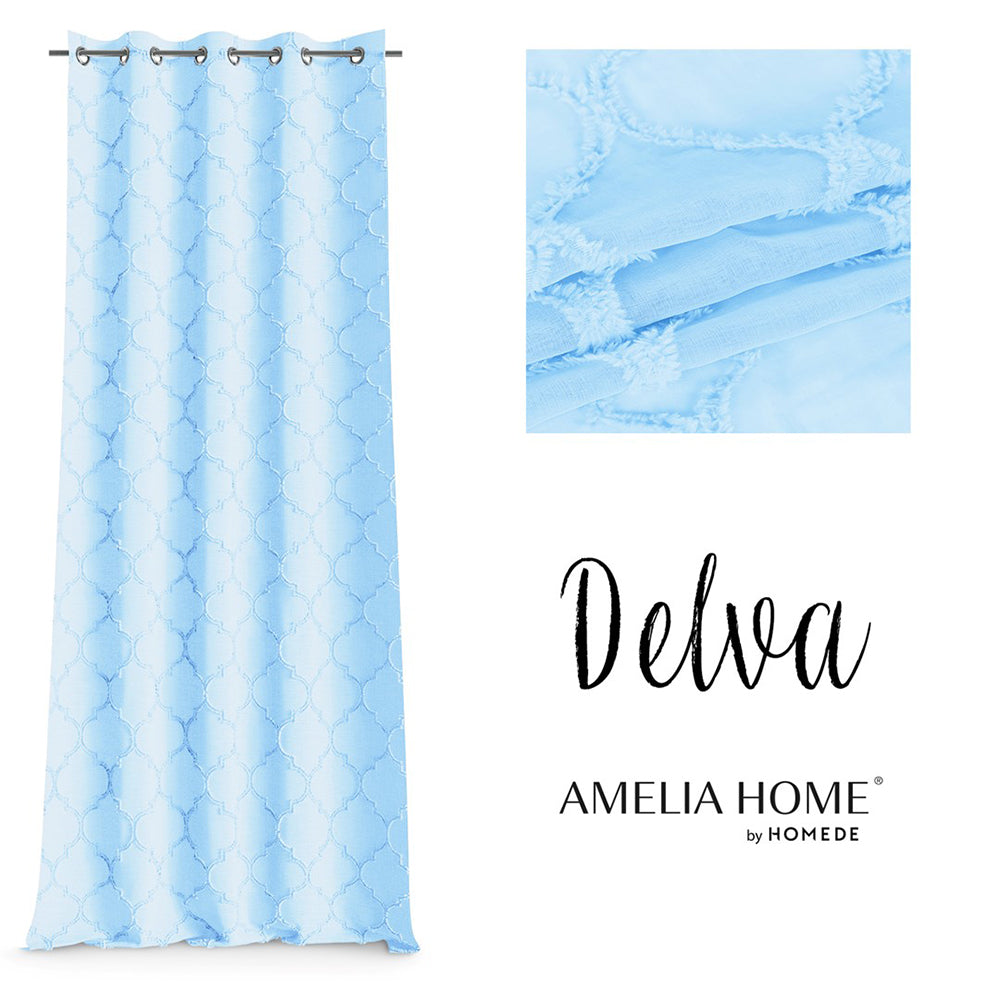 Perdea voal stil clasic brodat cu inele, Delva, blue pastel