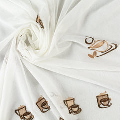 Set perdea tip in cu broderie model cesti de cafea si rejansa transparenta cu ate pentru galerie, Tajana, Alb, 2 buc