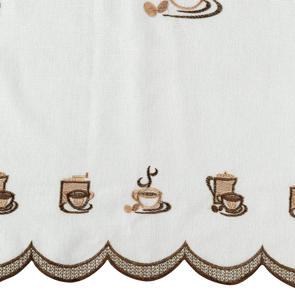 Set perdea tip in cu broderie model cesti de cafea si rejansa transparenta cu ate pentru galerie, Tajana, Alb, 2 buc