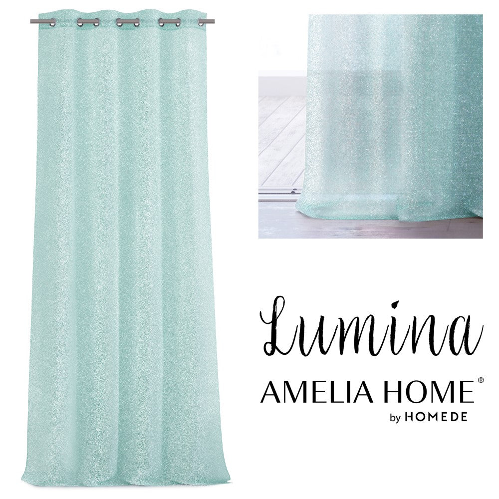 Perdea voal stil glamour brodat cu inele, Lumina, verde menta