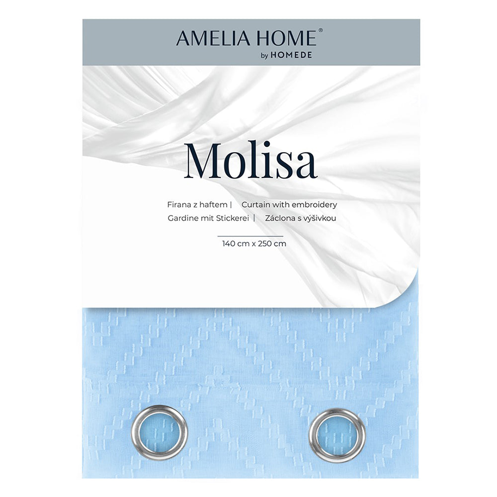 Perdea stil clasic brodat cu inele, Molisa, blue pastel