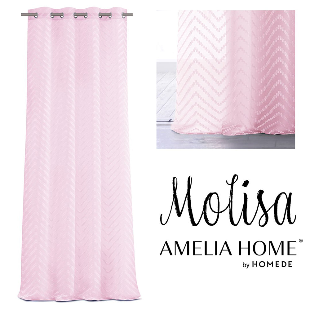 Perdea stil clasic brodat cu inele, Molisa, roz