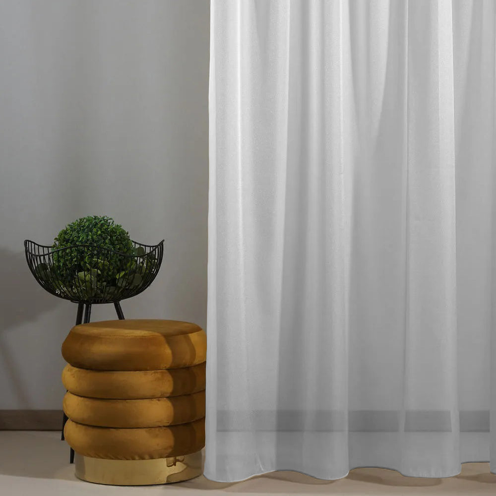 Set perdea tesatura fina cu rejansa tip creion, Zorina, Alb, 2 buc
