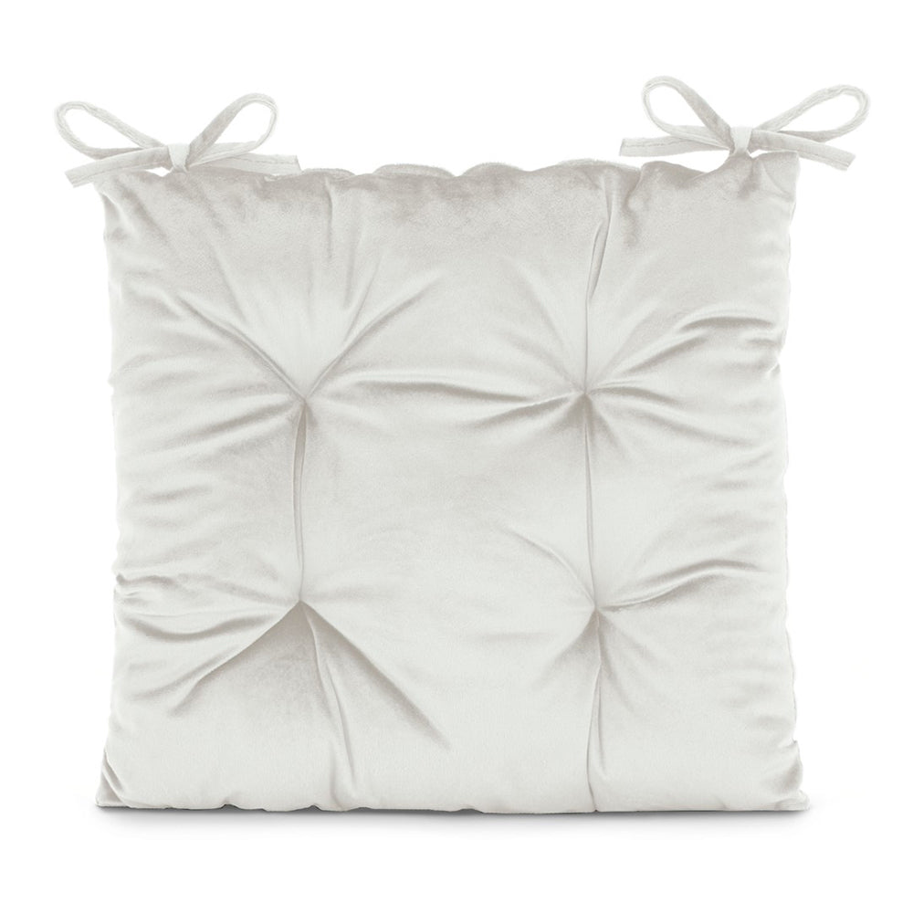 Perna matlasata pentru scaun din catifea cu snururi, 210 g/m2, Aleksa, alb, 40x40 cm