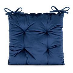 Perna matlasata pentru scaun din catifea cu snururi, 210 g/m2, Aleksa, albastru, 40x40 cm