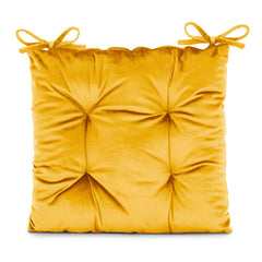 Perna matlasata pentru scaun din catifea cu snururi, 210 g/m2, Aleksa, galben, 40x40 cm