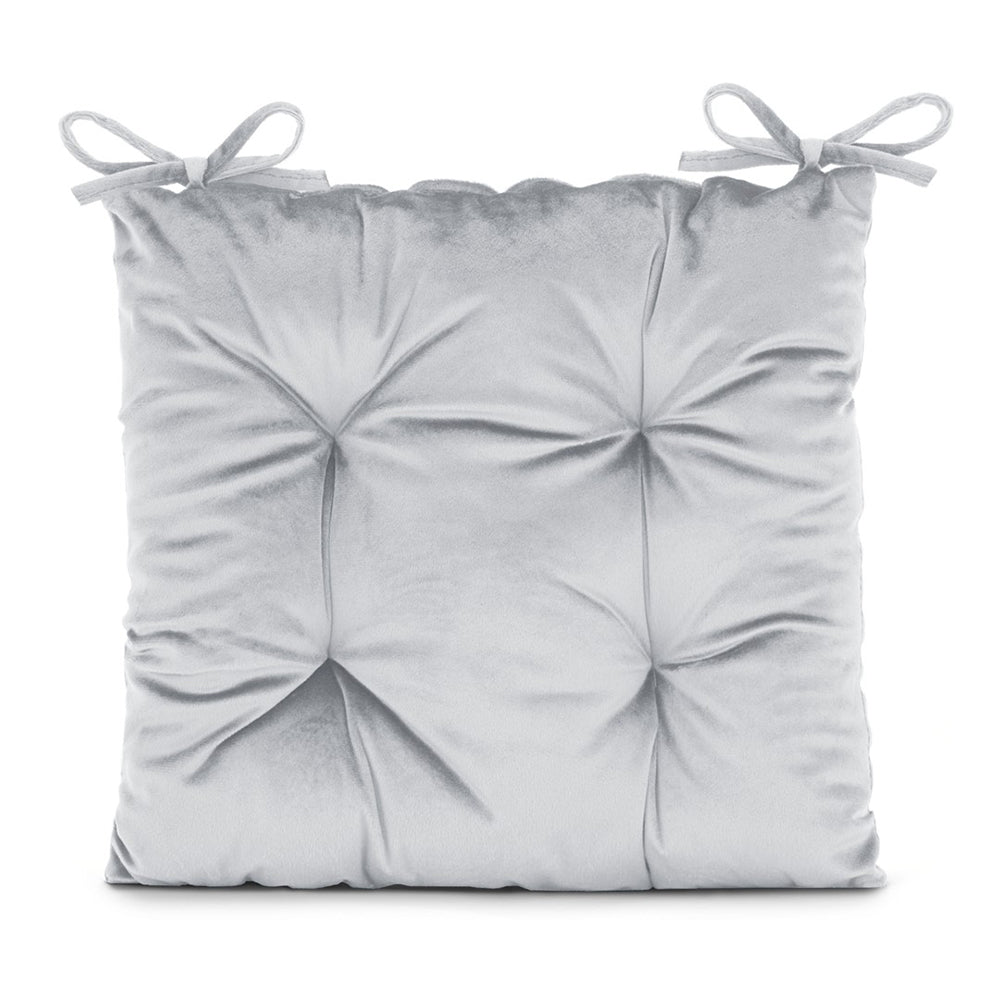Perna matlasata pentru scaun din catifea cu snururi, 210 g/m2, Aleksa, gri deschis, 40x40 cm