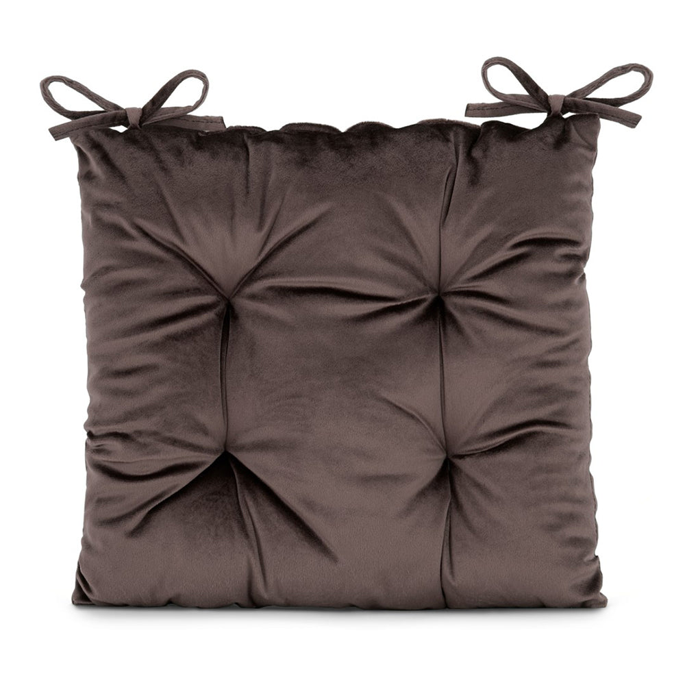 Perna matlasata pentru scaun din catifea cu snururi, 210 g/m2, Aleksa, maro, 40x40 cm