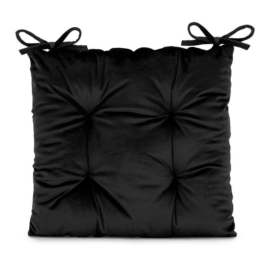 Perna matlasata pentru scaun din catifea cu snururi, 210 g/m2, Aleksa, negru, 40x40 cm