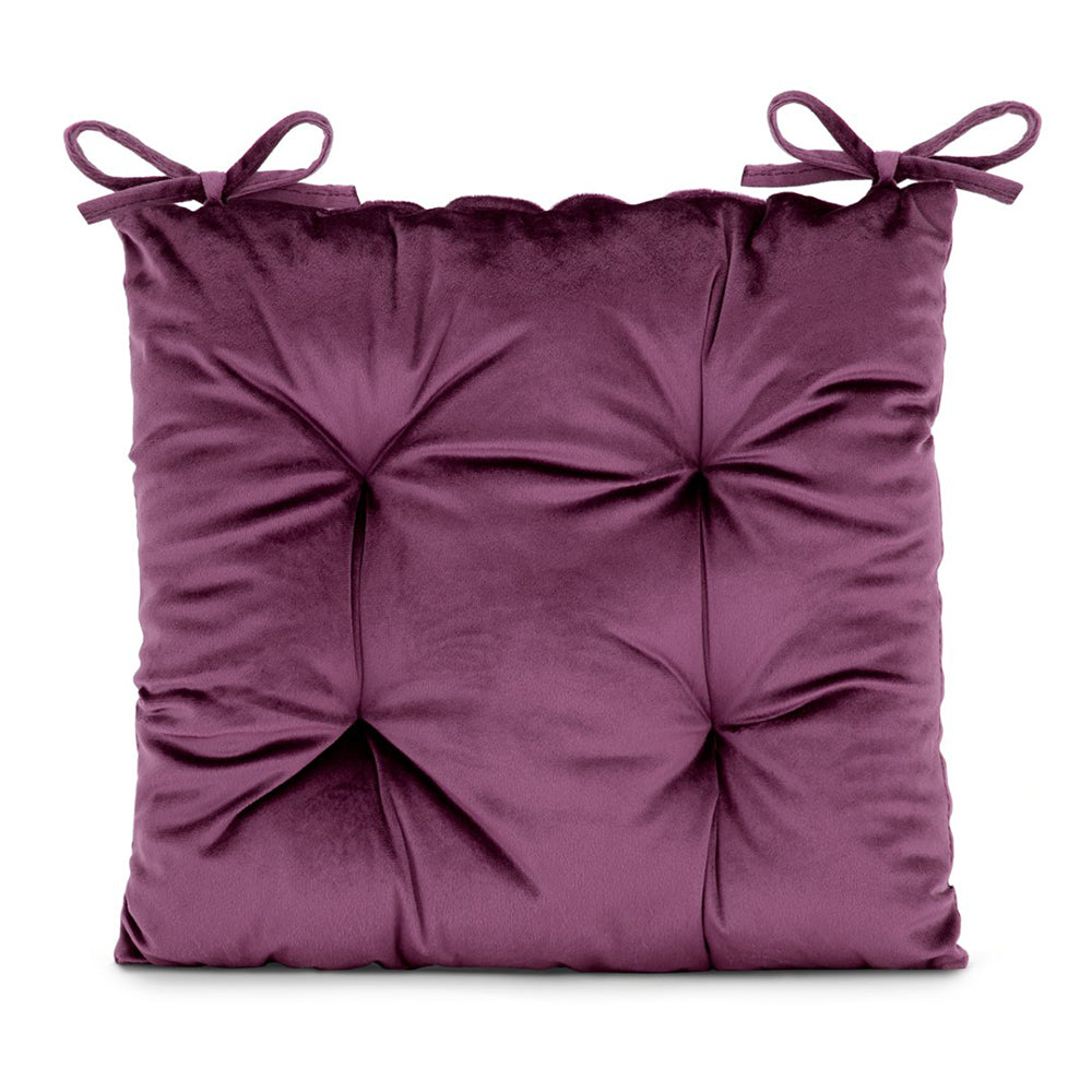 Perna matlasata pentru scaun din catifea cu snururi, 210 g/m2, Aleksa, pruna, 40x40 cm