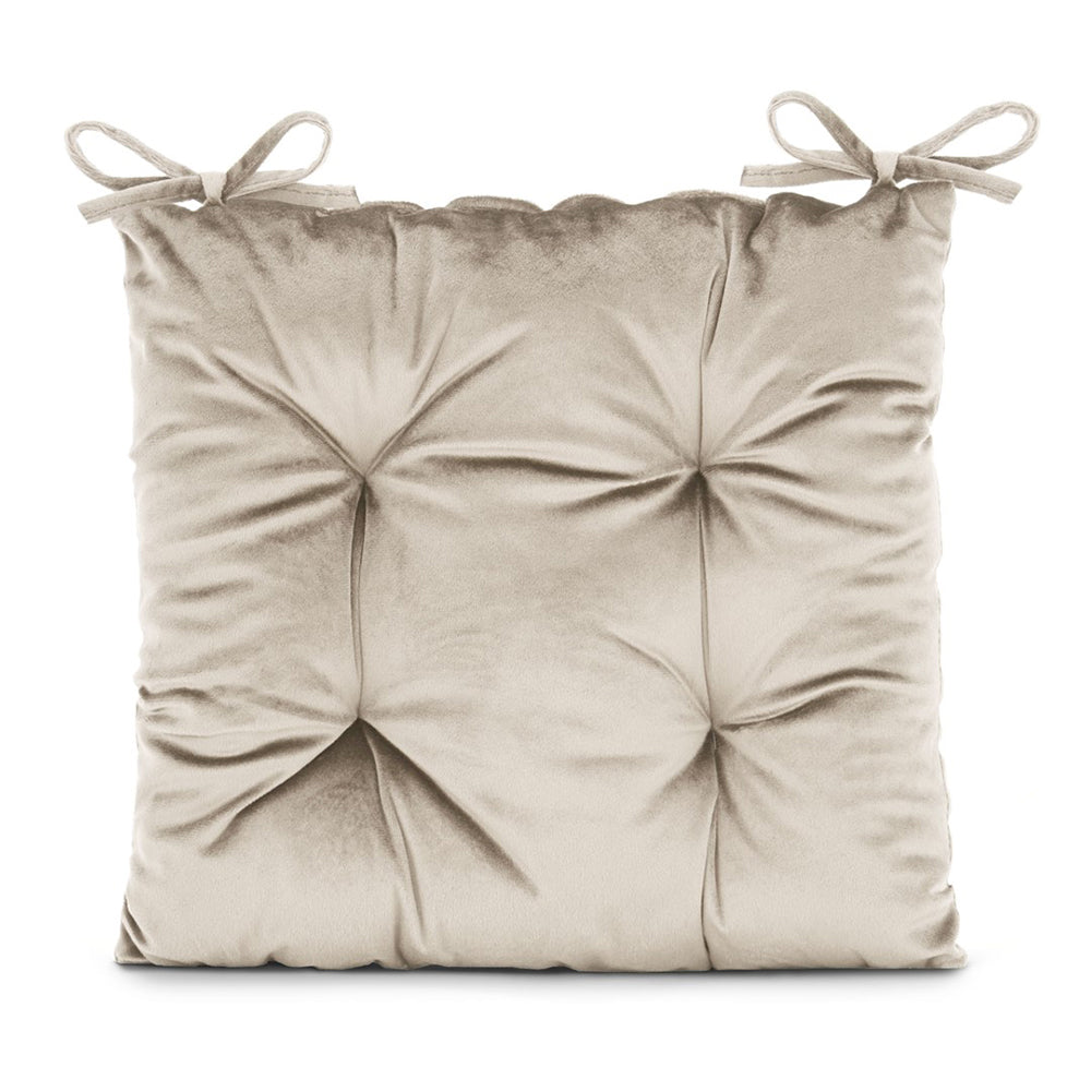 Perna matlasata pentru scaun din catifea cu snururi, 210 g/m2, Aleksa, crem, 40x40 cm
