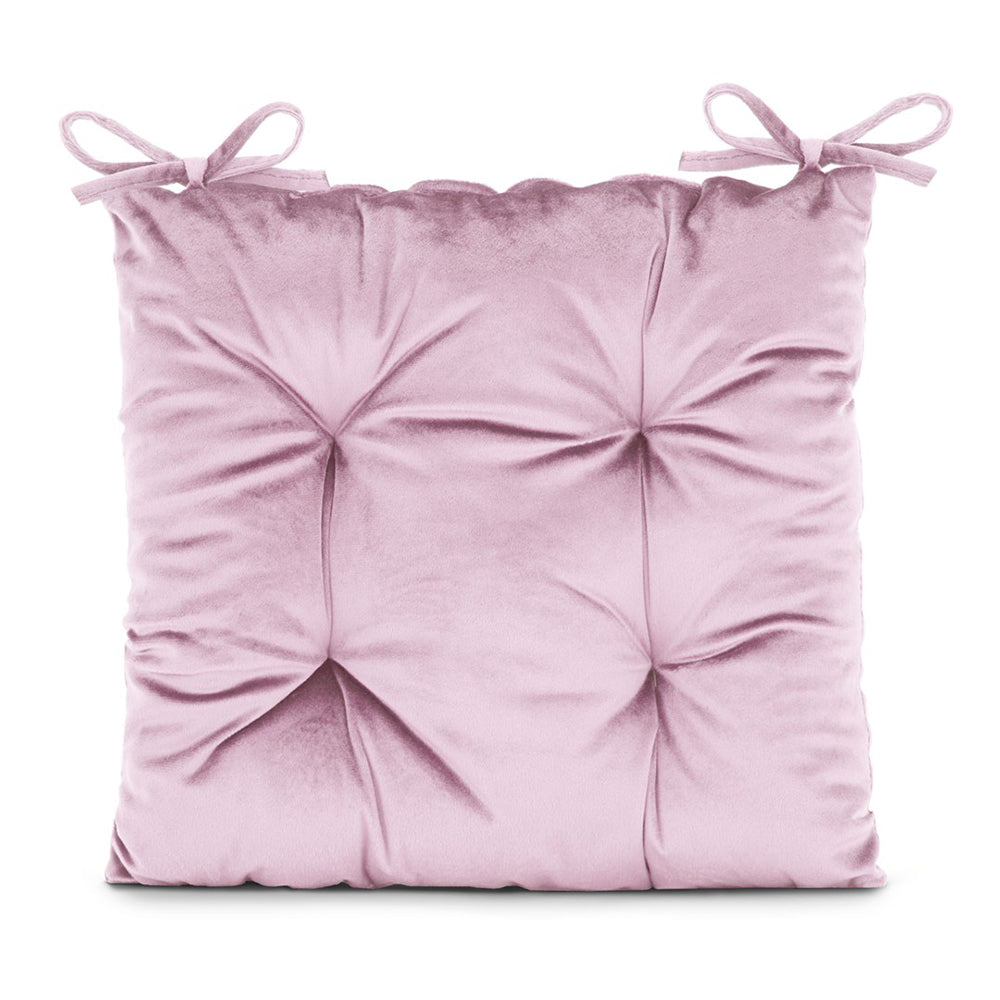 Perna matlasata pentru scaun din catifea cu snururi, 210 g/m2, Aleksa, roz pudra, 40x40 cm