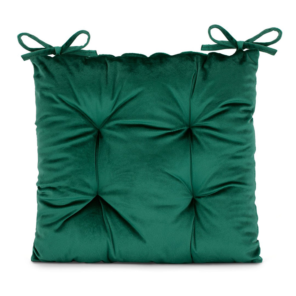 Perna matlasata pentru scaun din catifea cu snururi, 210 g/m2, Aleksa, verde, 40x40 cm