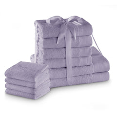 Set 10 prosoape de baie stil modern din bumbac 100%, 450 g/mp, Amari, 2x70x140 cm, 4x50x100 cm, 4x30x50 cm, lila