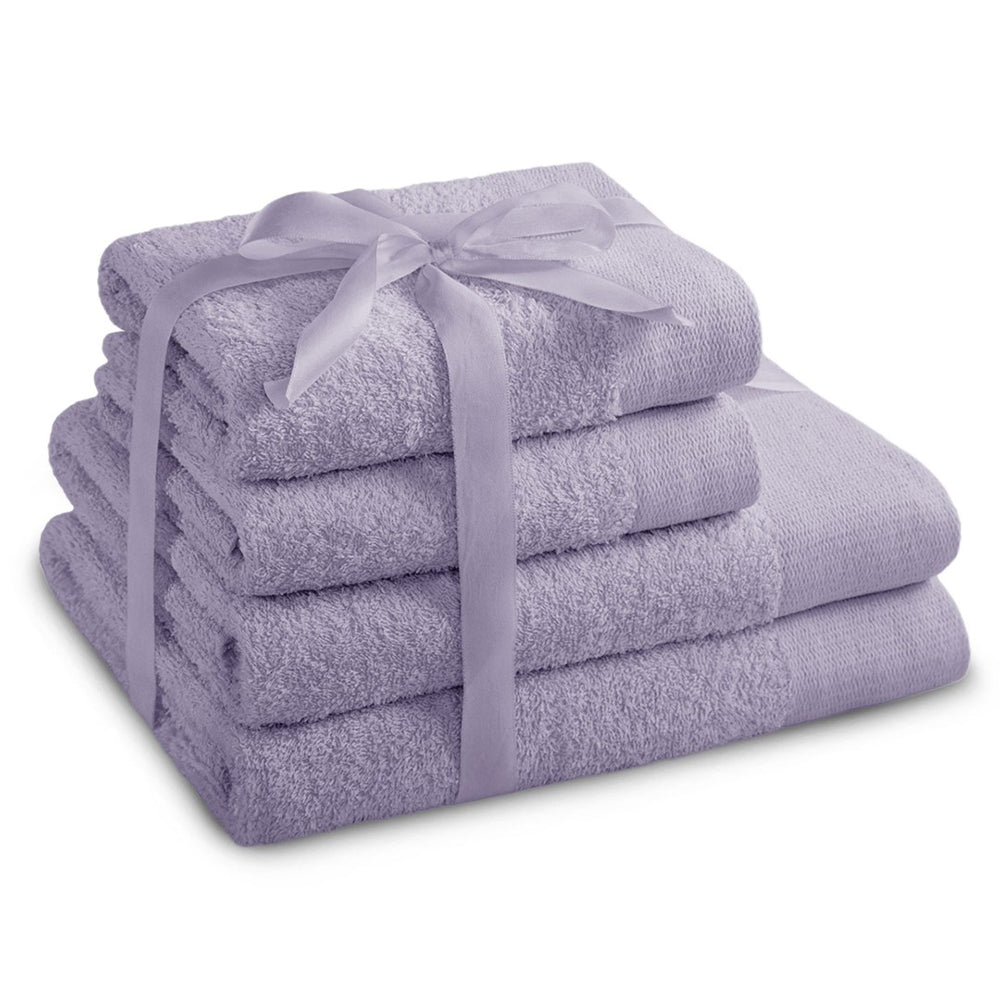 Set 4 prosoape de baie stil modern din bumbac 100%, 450 g/mp, Amari, 2x70x140 cm, 2x50x100 cm, lila