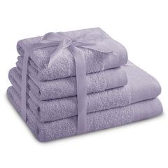 Set 4 prosoape de baie stil modern din bumbac 100%, 450 g/mp, Amari, 2x70x140 cm, 2x50x100 cm, lila