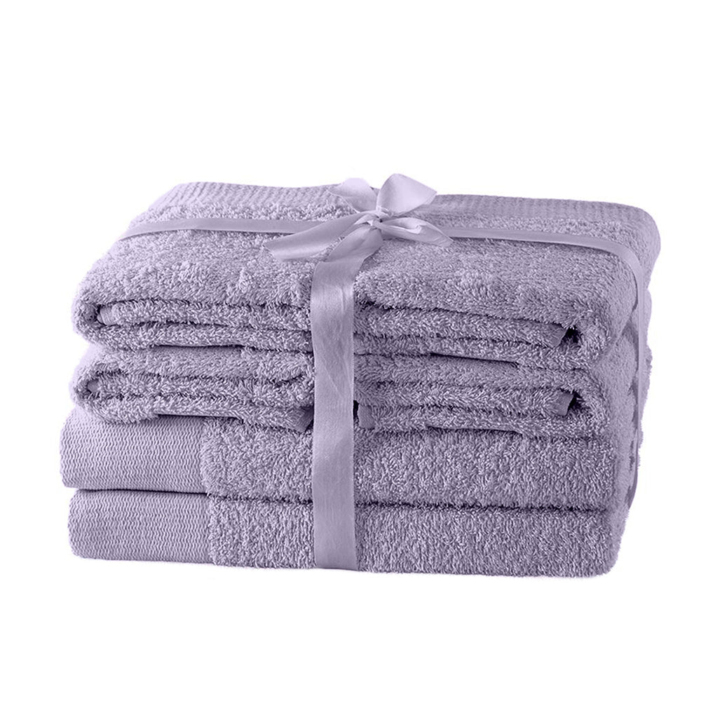 Set 6 prosoape de baie stil modern din bumbac 100%, 450 g/mp, Amari, 2x70x140 cm, 4x50x100 cm, lila