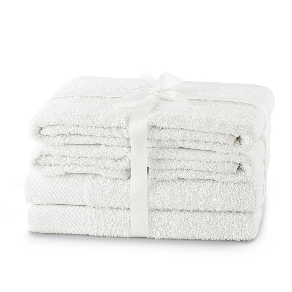 Set 6 prosoape de baie stil modern din bumbac 100%, 450 g/mp, Amari, 2x70x140 cm, 4x50x100 cm, alb