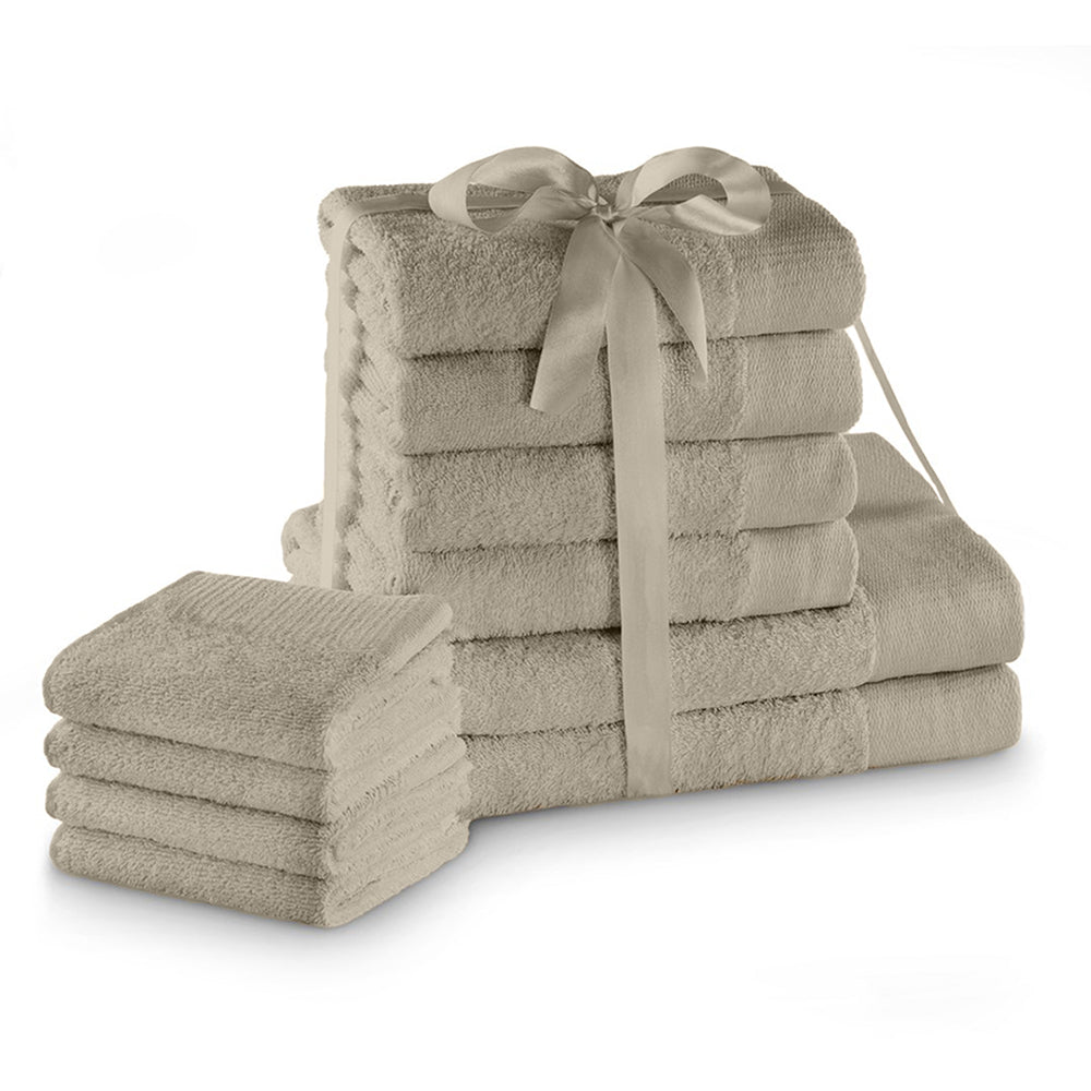 Set 10 prosoape de baie stil modern din bumbac 100%, 450 g/mp, Amari, 2x70x140 cm, 4x50x100 cm, 4x30x50 cm, bej
