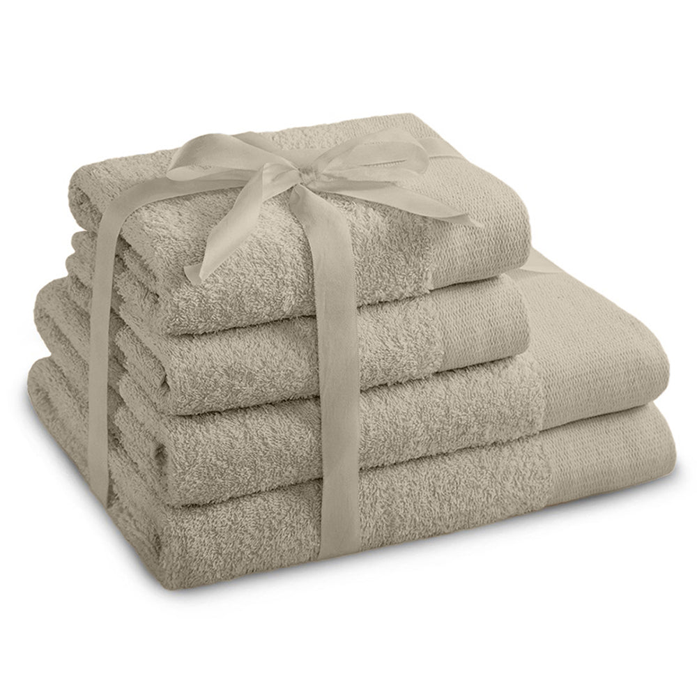 Set 4 prosoape de baie stil modern din bumbac 100%, 450 g/mp, Amari, 2x70x140 cm, 2x50x100 cm, bej