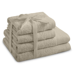 Set 4 prosoape de baie stil modern din bumbac 100%, 450 g/mp, Amari, 2x70x140 cm, 2x50x100 cm, bej