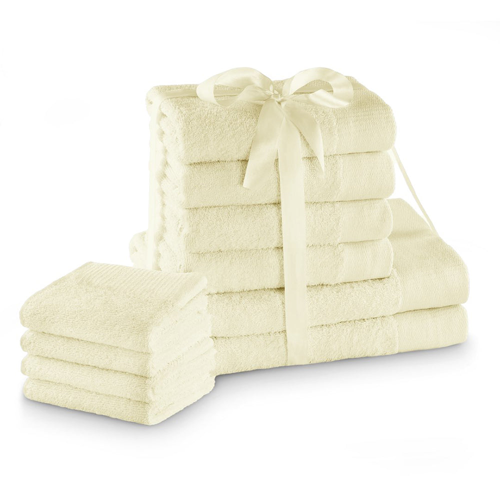 Set 10 prosoape de baie stil modern din bumbac 100%, 450 g/mp, Amari, 2x70x140 cm, 4x50x100 cm, 4x30x50 cm, ecru
