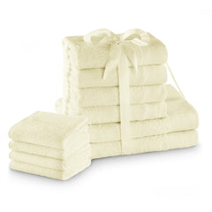 Set 10 prosoape de baie stil modern din bumbac 100%, 450 g/mp, Amari, 2x70x140 cm, 4x50x100 cm, 4x30x50 cm, ecru