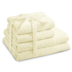 Set 4 prosoape de baie stil modern din bumbac 100%, 450 g/mp, Amari, 2x70x140 cm, 2x50x100 cm, ecru