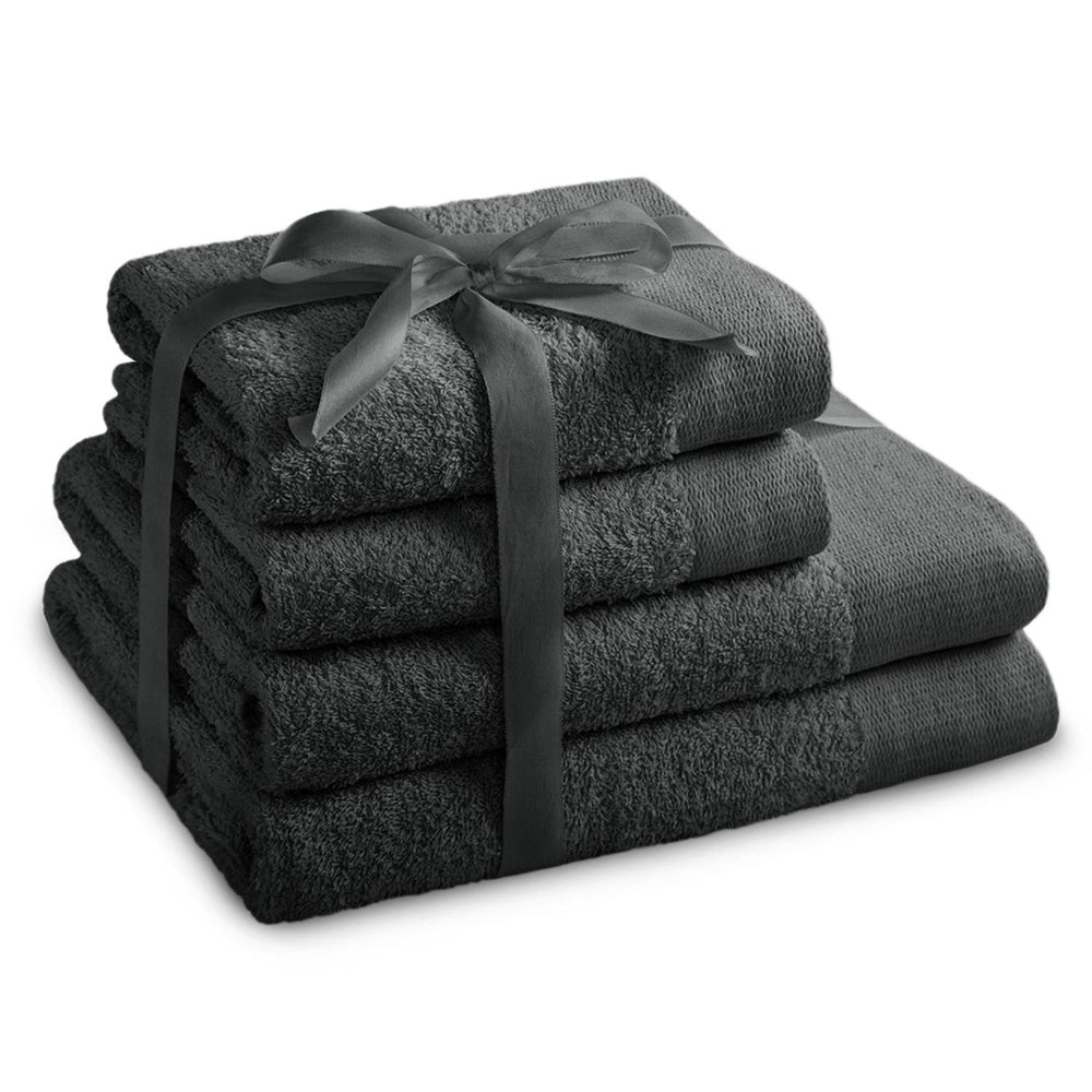 Set 4 prosoape de baie stil modern din bumbac 100%, 450 g/mp, Amari, 2x70x140 cm, 2x50x100 cm, gri inchis
