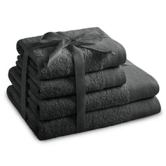 Set 4 prosoape de baie stil modern din bumbac 100%, 450 g/mp, Amari, 2x70x140 cm, 2x50x100 cm, gri inchis