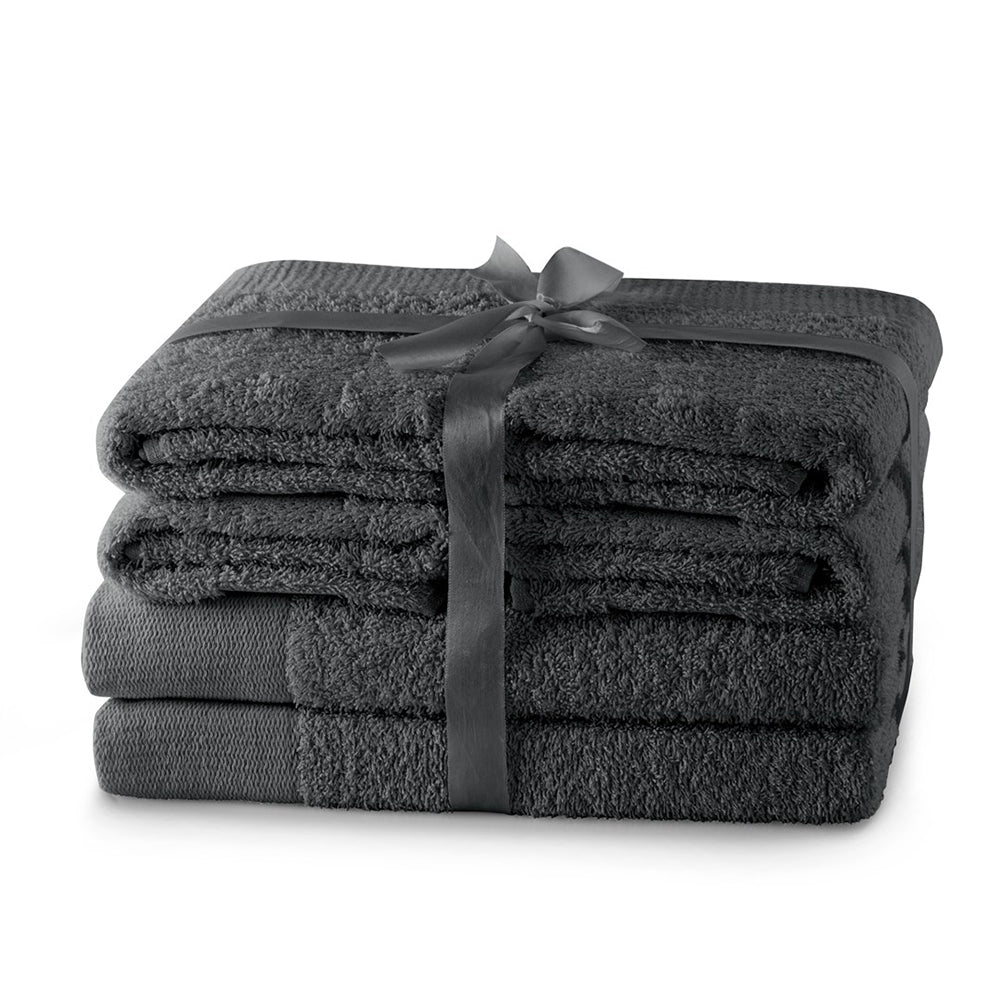Set 6 prosoape de baie stil modern din bumbac 100%, 450 g/mp, Amari, 2x70x140 cm, 4x50x100 cm, gri inchis
