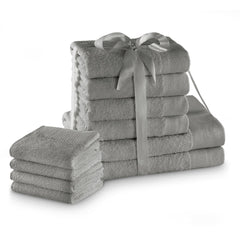 Set 10 prosoape de baie stil modern din bumbac 100%, 450 g/mp, Amari, 2x70x140 cm, 4x50x100 cm, 4x30x50 cm, gri