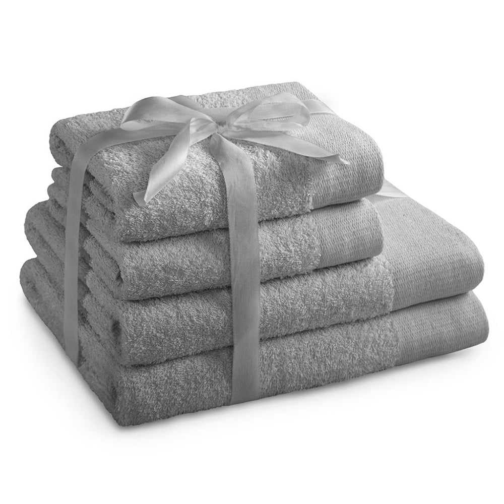 Set 4 prosoape de baie stil modern din bumbac 100%, 450 g/mp, Amari, 2x70x140 cm, 2x50x100 cm, gri