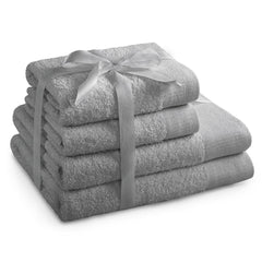 Set 4 prosoape de baie stil modern din bumbac 100%, 450 g/mp, Amari, 2x70x140 cm, 2x50x100 cm, gri