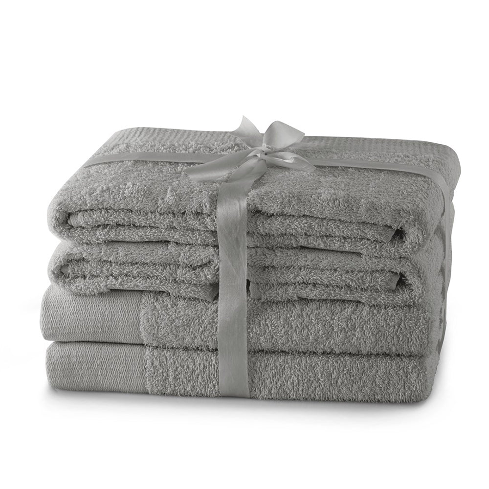 Set 6 prosoape de baie stil modern din bumbac 100%, 450 g/mp, Amari, 2x70x140 cm, 4x50x100 cm, gri