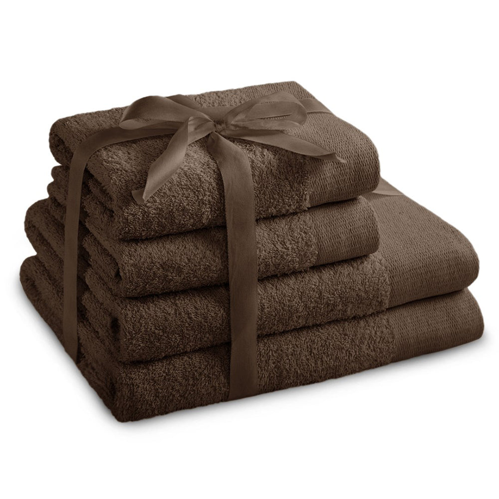 Set 4 prosoape de baie stil modern din bumbac 100%, 450 g/mp, Amari, 2x70x140 cm, 2x50x100 cm, maro