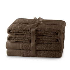 Set 6 prosoape de baie stil modern din bumbac 100%, 450 g/mp, Amari, 2x70x140 cm, 4x50x100 cm, maro