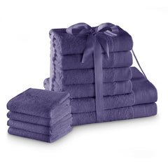 Set 10 prosoape de baie stil modern din bumbac 100%, 450 g/mp, Amari, 2x70x140 cm, 4x50x100 cm, 4x30x50 cm, mov