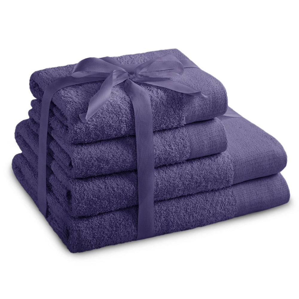 Set 4 prosoape de baie stil modern din bumbac 100%, 450 g/mp, Amari, 2x70x140 cm, 2x50x100 cm, mov