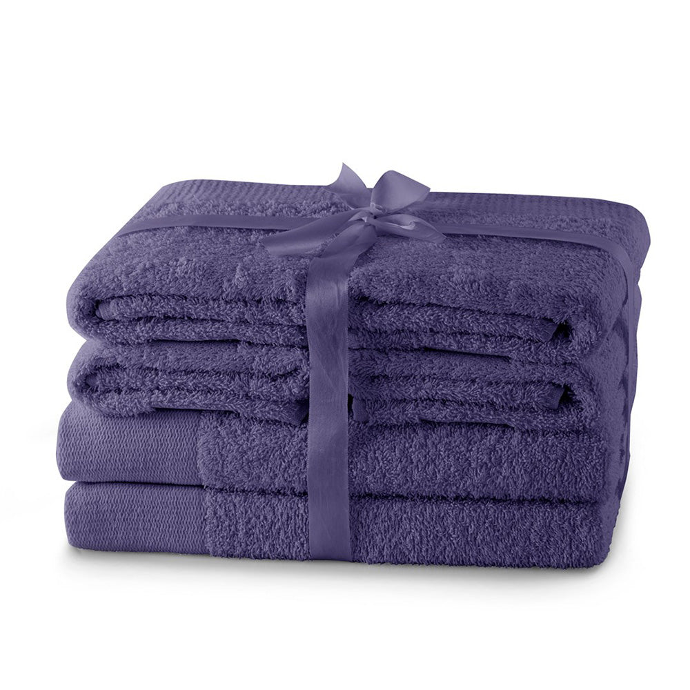 Set 6 prosoape de baie stil modern din bumbac 100%, 450 g/mp, Amari, 2x70x140 cm, 4x50x100 cm, mov