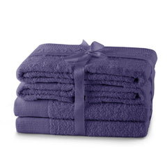 Set 6 prosoape de baie stil modern din bumbac 100%, 450 g/mp, Amari, 2x70x140 cm, 4x50x100 cm, mov