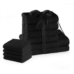 Set 10 prosoape de baie stil modern din bumbac 100%, 450 g/mp, Amari, 2x70x140 cm, 4x50x100 cm, 4x30x50 cm, negru